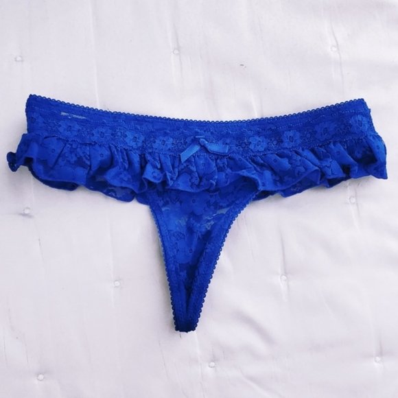 Aerie Lace Skirt rim Royal Blue Thong Panty- XS - Picture 1 of 7